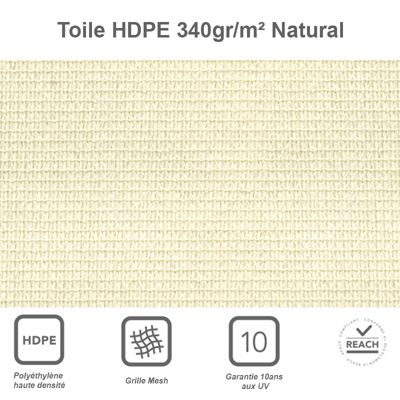 Voile d'ombrage rectangulaire 3 x 5 m - Tissu HDPE ajouré 340 g/m² coloris Ivoire