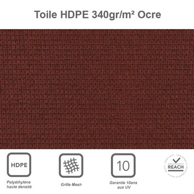 Voile d'ombrage rectangulaire 3 x 5 m - Tissu HDPE ajouré 340 g/m² coloris Ocre rouge