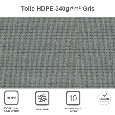 Voile d'ombrage rectangulaire 4,5 x 5,5 m - Tissu HDPE ajouré 340 g/m² coloris Gris