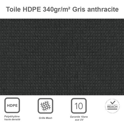 Voile d'ombrage rectangulaire 4 x 5 m - Tissu HDPE ajouré 340 g/m² coloris Gris anthracite