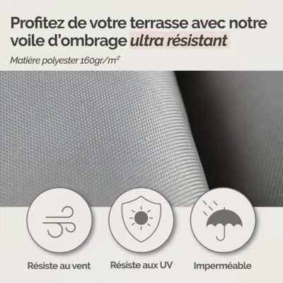 Voile d'ombrage rectangulaire imperméable et anti-UV - 3 x 4 m - Gris - Linxor