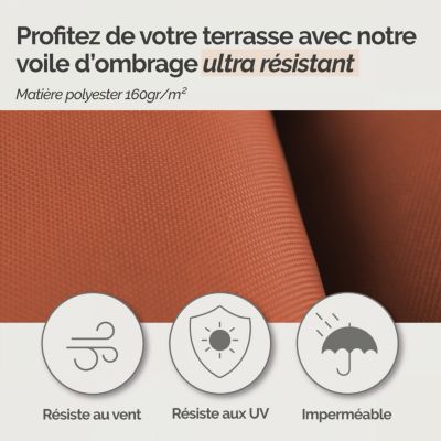 Voile d'ombrage rectangulaire imperméable et anti-UV - 3 x 5 m - Terracotta - Linxor