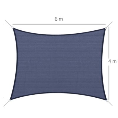 Voile d'ombrage toile solaire rectangulaire 6L x 4l m HDPE bleu