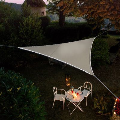 Voile d'ombrage triangle Morel taupe 360 cm avec LEDs solaires