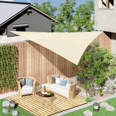 Voile d'ombrage triangulaire grande taille 4 x 4 x 4 m polyéthylène haute densité résistant aux UV crème