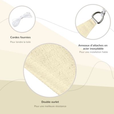 Voile d'ombrage triangulaire grande taille 4 x 4 x 4 m polyéthylène haute densité résistant aux UV crème