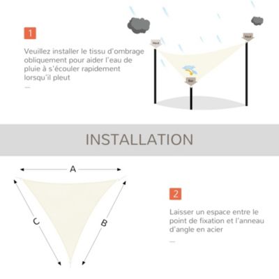 Voile d'ombrage triangulaire grande taille 4 x 4 x 4 m polyéthylène haute densité résistant aux UV crème