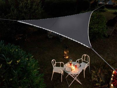 Voile d'ombrage triangulaire Leds solaires Ardoise + Adaptateur - Jardiline