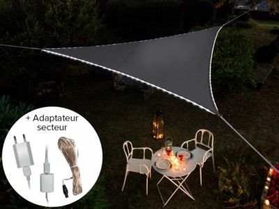 Voile d'ombrage triangulaire Leds solaires Ardoise + Adaptateur - Jardiline