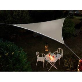 Voile d'ombrage triangulaire Leds solaires Taupe + Adaptateur - Jardiline