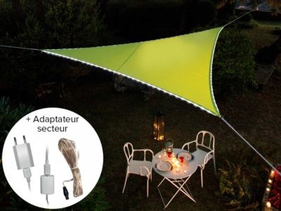 Voile d'ombrage triangulaire Leds solaires Vert + Adaptateur - Jardiline