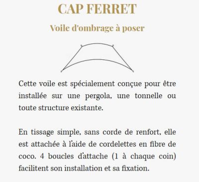 Voile équipée CAP FERRET 3m x 4m à poser en fibre de coco