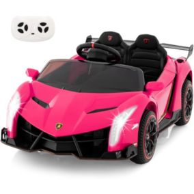 Voiture Electrique Enfant 12V 1 Place Charge 30KG Lamborghini Télécommande Ports AUX et USB Multimédia Rose