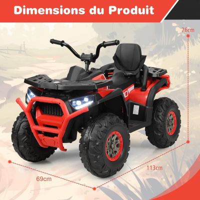 Quad Électrique Enfant 12V, Voiture Électrique pour Enfants, Double Moteur, Télécommande Parentale, Batterie Rechargeable, LED Et Musique, Port USB, Vitesse 3km/h, 3-8 Ans, Blanc