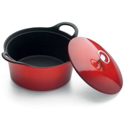 Volcan - Cocotte ronde 20cm fonte de fer émaillée rouge avec couvercle