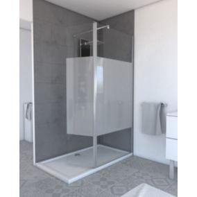 Volet pivotant pour paroi de douche fixe - 40x200cm - Verre 6 mm avec bande dépolie - Profile Chromé