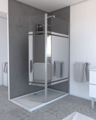 Volet pivotant pour paroi de douche fixe - 40x200cm - Verre 6mm avec bande miroir - Profile Chromé