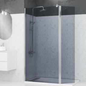 Volet pivotant pour paroi de douche fixe - 40x200cm - Verre fumé 6mm - Profile Chromé