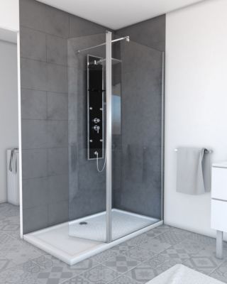 Volet pivotant pour paroi de douche fixe - 40x200cm - Verre transparent 6mm - Profile Chromé