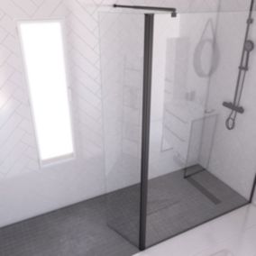 Volet pivotant pour paroi de douche fixe - 40x200cm - Verre transparent 6mm - Profile Noir Mat