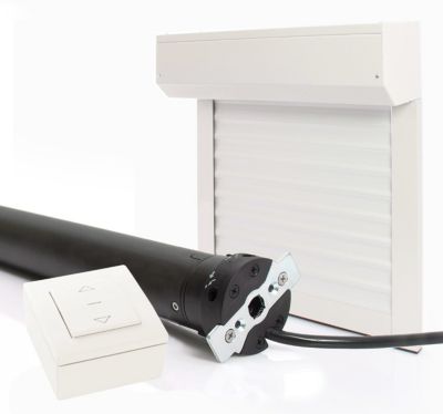 Volet Roulant Électrique Filaire - Alu Blanc - L120 x H220 cm - Motorise avec commande murale - Recoupable