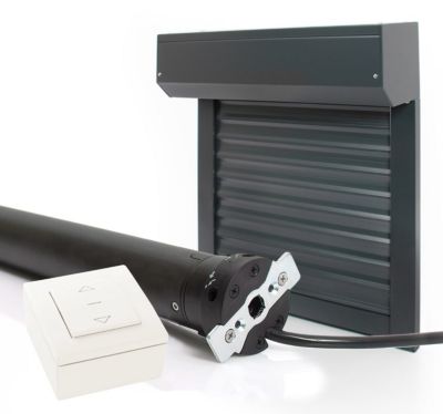 Volet Roulant Électrique Filaire - Alu Gris Anthracite - L120 x H120 cm - Motorise avec commande murale - Recoupable