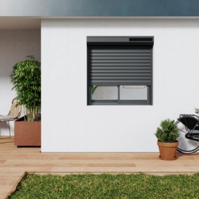 Volet roulant solaire aluminium anthracite - ouverture motorisée - Fortia - l.120 x H.135 cm