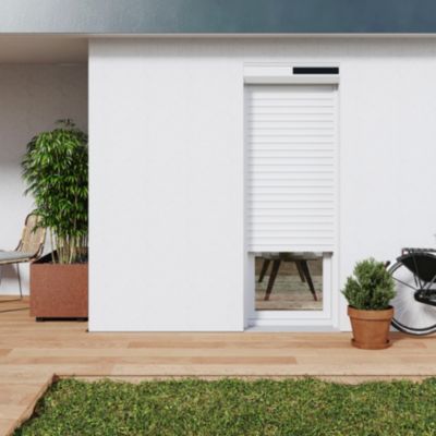 Volet roulant solaire aluminium blanc - ouverture motorisée - Fortia - l.120 x H.215 cm