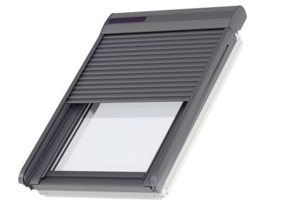 Volet roulant solaire ouverture motorisée Velux SSL SK08 en aluminium coloris gris l.114 x H.140 cm