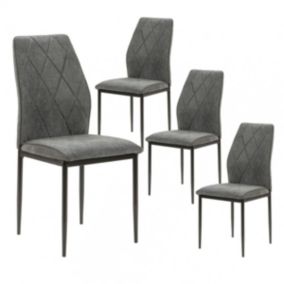 VOLLO - Lot de 4 Chaises Tissu Gris Anthracite Surpiqures Carreaux