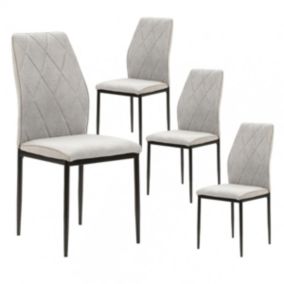 VOLLO - Lot de 4 Chaises Tissu Gris Clair Surpiqures Carreaux