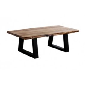 VOLSKA - Table Basse 120cm Acacia Massif et Métal Noir