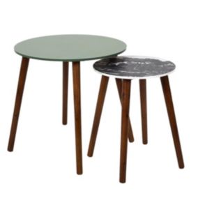 VOSSA - Duo de Tables Gigognes Coloris Vert et Motif Forêt