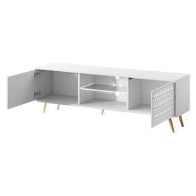 Wairoa - meuble TV 2 portes et 2 niches - blanc et pieds dorés - 135 cm - Best Mobilier