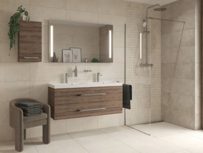 Walk-in 120x200cm Paroi en verre Crystal Glass 8 mm anticalcaire, avec bras et profilés chrome brillant (SATBWI120PR)