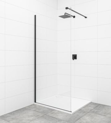 Walk-in 120x200cm Paroi en verre Crystal Glass 8 mm anticalcaire, avec bras et profilés noir mat (SATBWI120PRC)