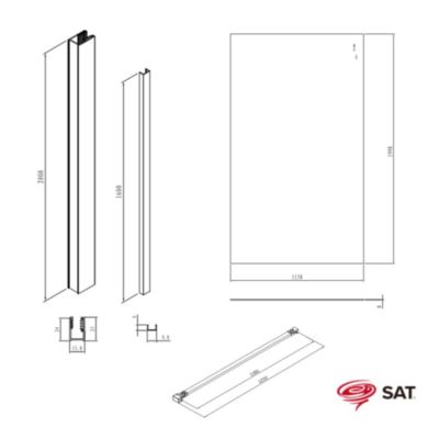 Walk-in 120x200cm Paroi en verre Crystal Glass 8 mm anticalcaire, avec bras et profilés noir mat (SATBWI120PRC)