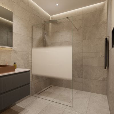 Walk-in 120x200cm, Verre semi poli Crystal Glass 8 mm  anticalcaire, avec bras et profilés chrome brillant (SATBWI120MPPR)