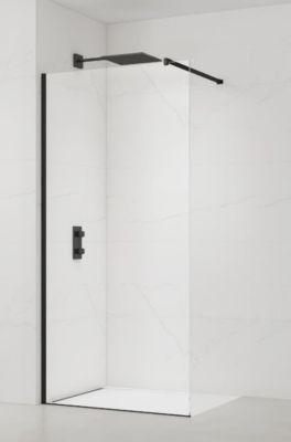 Walk-in 130x200cm Paroi en verre Crystal Glass 8 mm anticalcaire, avec bras et profilés noir mat (SATBWI130PRC)
