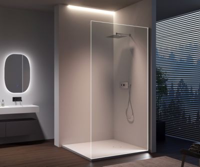 Walk-In Nano EX103 10 mm verre Super White - 200x120cm (HxL), Chrome, Barre de fixation, Avec LED blanc