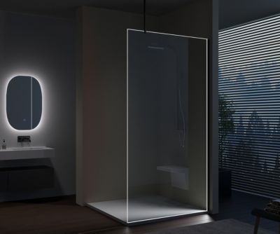 Walk-In Nano EX103 10 mm verre Super White - 200x120cm (HxL), Chrome, Barre de fixation, Avec LED blanc