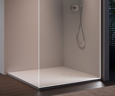 Walk-In Nano EX103 10 mm verre Super White - 200x120cm (HxL), Chrome, Barre de fixation, Avec LED blanc