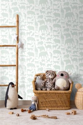 Walls4You papier peint animaux de la jungle vert clair et blanc - 0,53 x 10,05 m - 935318