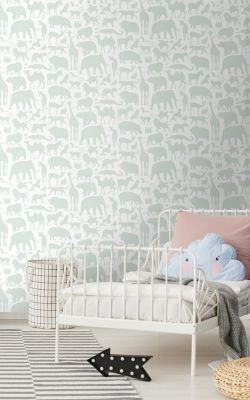 Walls4You papier peint animaux de la jungle vert clair et blanc - 0,53 x 10,05 m - 935318