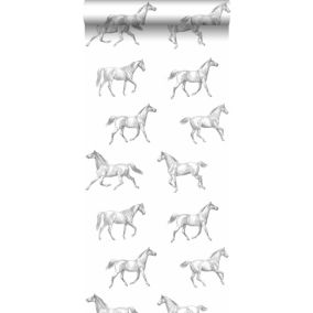 Walls4You papier peint cheveaux gris et blanc - 53 cm x 10,05 m - 935281