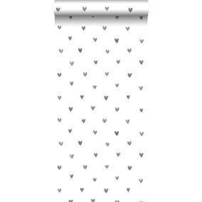 Walls4You papier peint confettis de coeurs gris et blanc - 53 cm x 10,05 m - 935299