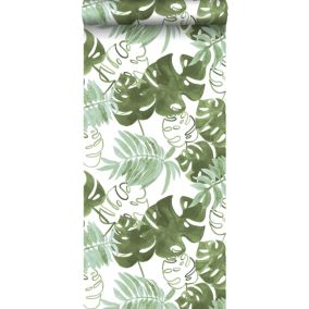 Walls4You papier peint feuilles tropicales gris vert - 53 cm x 10,05 m - 935294