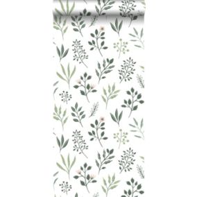 Walls4You papier peint fleurs des champs vert et blanc - 0,53 x 10,05 m - 935320