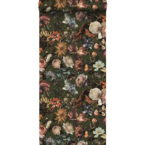 Walls4You papier peint fleurs vert, rose et orange - 0,53 x 10,05 m - 935329