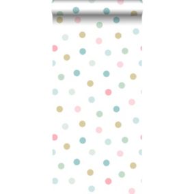 Walls4You papier peint gros points bleu, vert et rose - 0,53 x 10,05 m - 935317